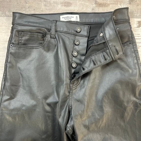 NWT Abercrombie Coated Black Straight Leg Jeans 31 12R Ultra High Rise - Picture 3 of 8